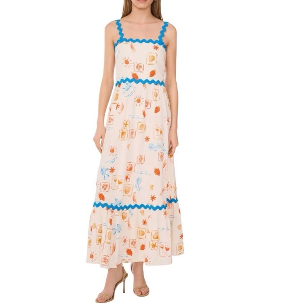 NWT CeCe Women’s Nautical Themed Linen Blend Sleeveless Maxi Dress Size Small